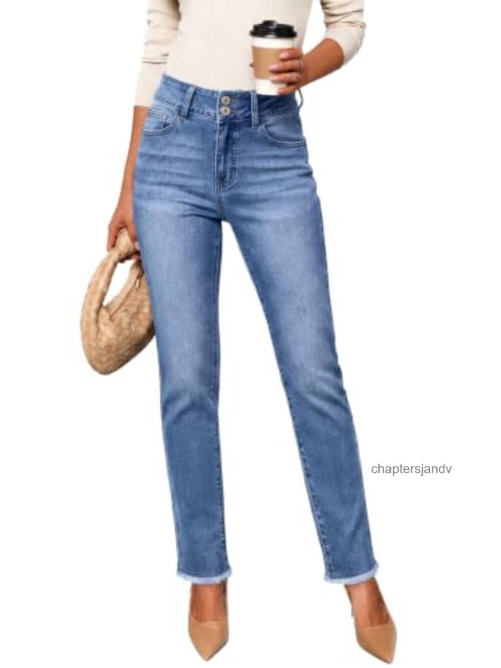 High Waisted Skinny Jeans Double Button Denim Pants